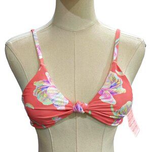 NEW Dippin Daisys Bikini Top Small Peach Tulips Floral Knotted Front NWT